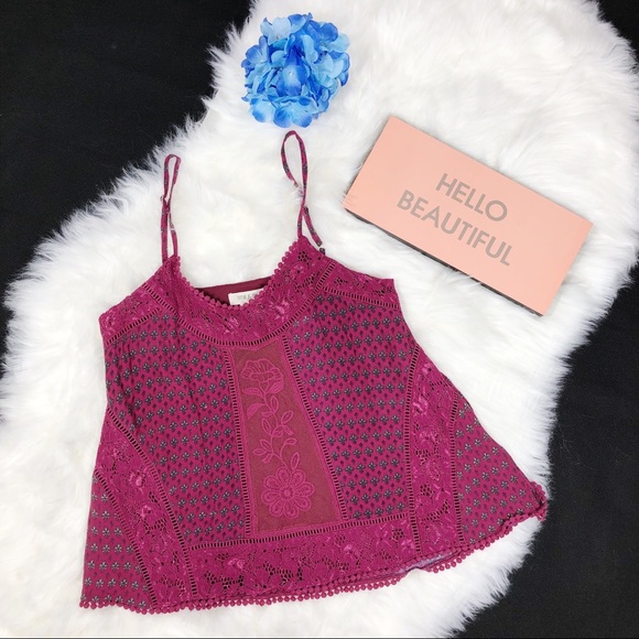 Taylor & Sage Tops - Taylor & Sage Tank Top Boho Lace Burgundy Small